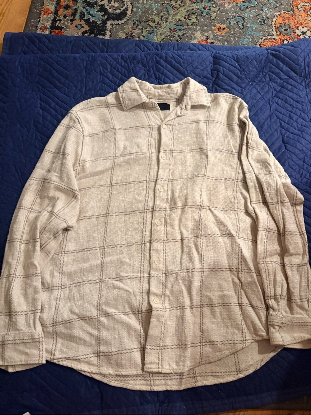 Pull&Bear Cream Windowpane Button-Down Shirt (used)(medium)